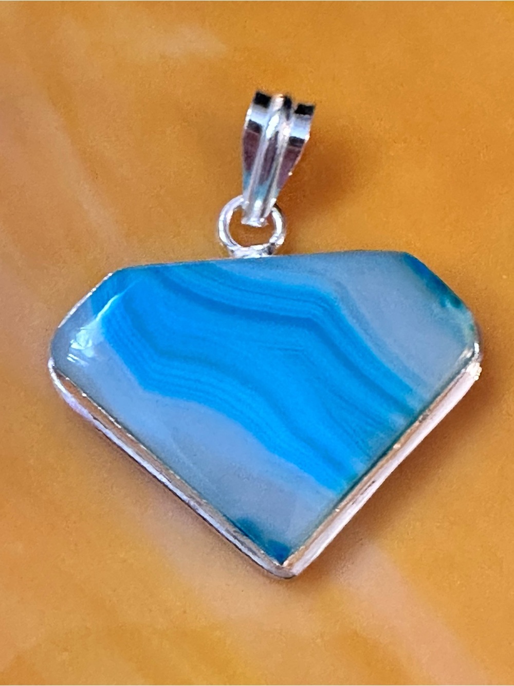 Artisan Blue Banded Agate Silver Pendant